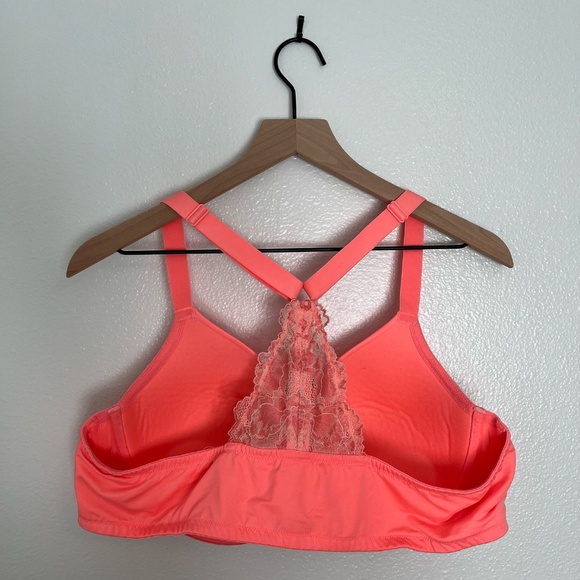 Cacique - Boost Plunge Front Closure Underwire Lace Neon Orange Coral Bra - 44C - Picture 3 of 12